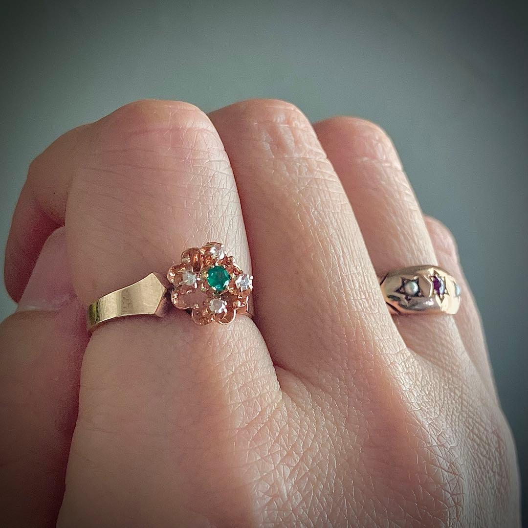 k9 アンティーク フランス　エメラルド＆ダイヤモンド　リング