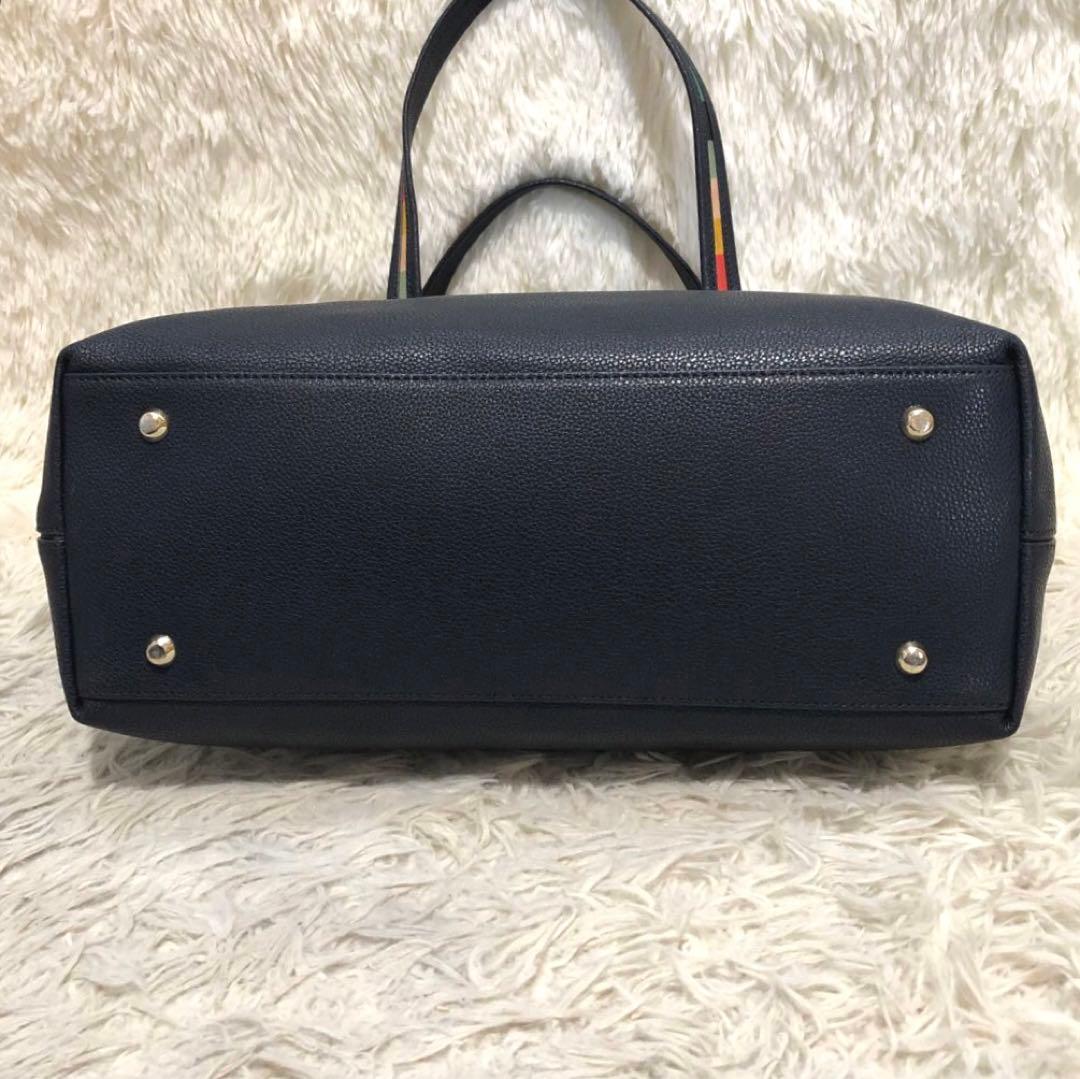未使用級✨✨ポールスミス レザー　マルチストライプ　トートバッグ ネイビー