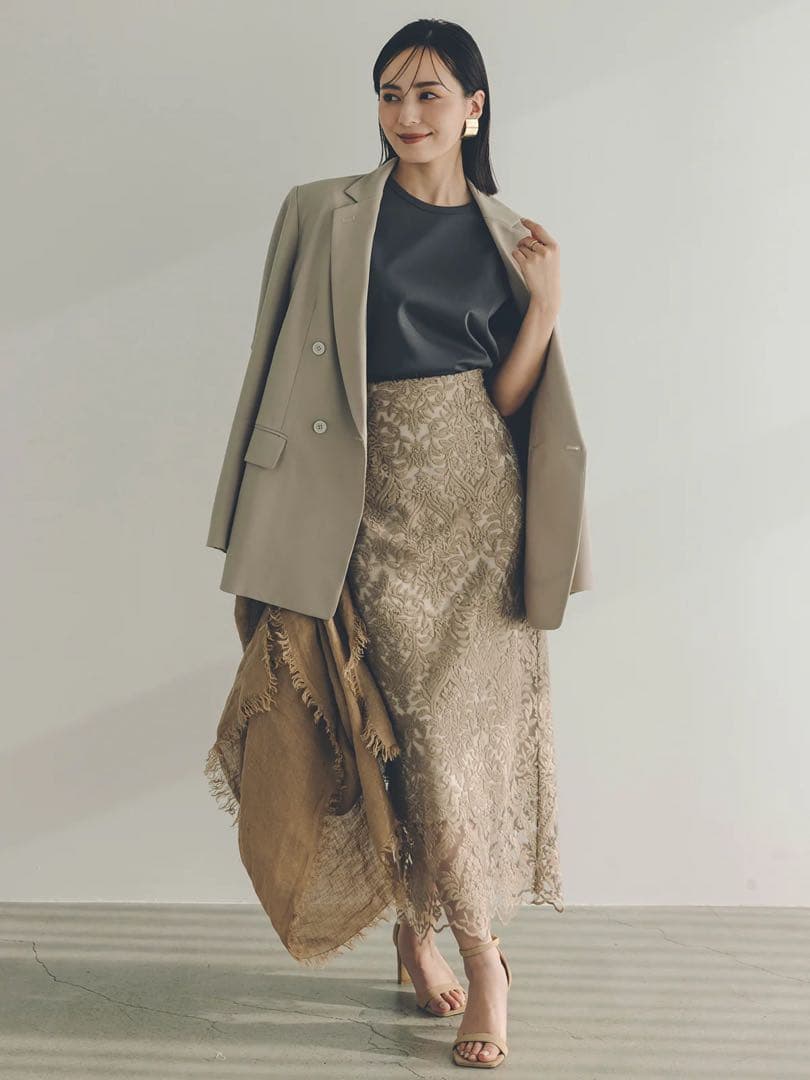 【2025年モデル】anuans エンブロイダリーレーススカート　ベージュ