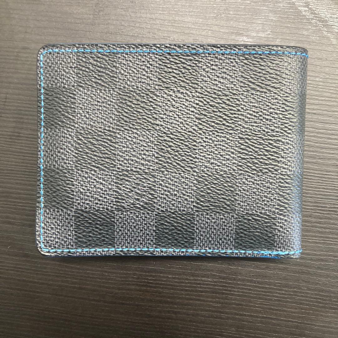 ルイ・ヴィトン フラッグ　ダミエ二つ折り財布ブルー×ブラック　バイカラー