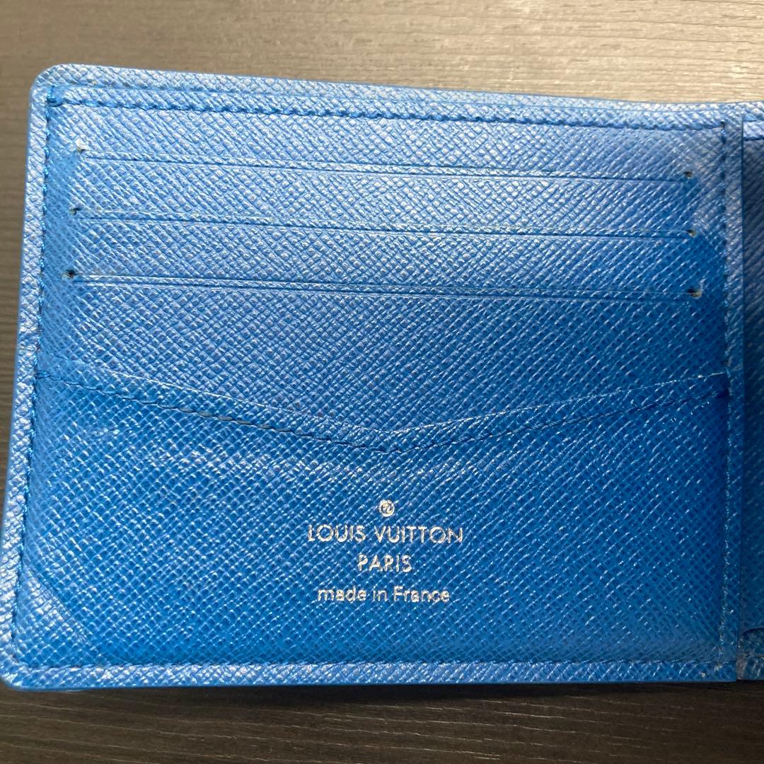 ルイ・ヴィトン フラッグ　ダミエ二つ折り財布ブルー×ブラック　バイカラー