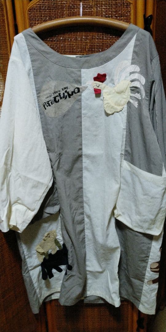 Patechino 割烹着 グレー ホワイト