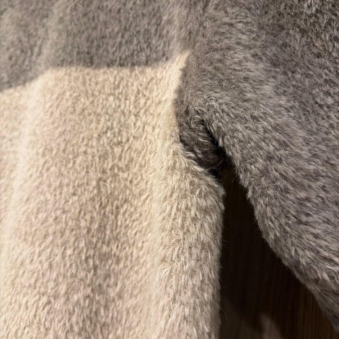 a*i様 超美品MaxMara ボーダー ノーカラー アルパカ ロングコート 4