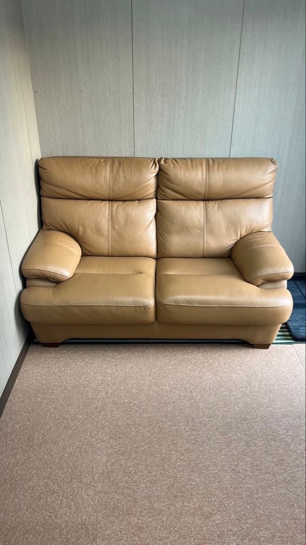 レザー 2人掛けソファ 本革使用　オレンジ系