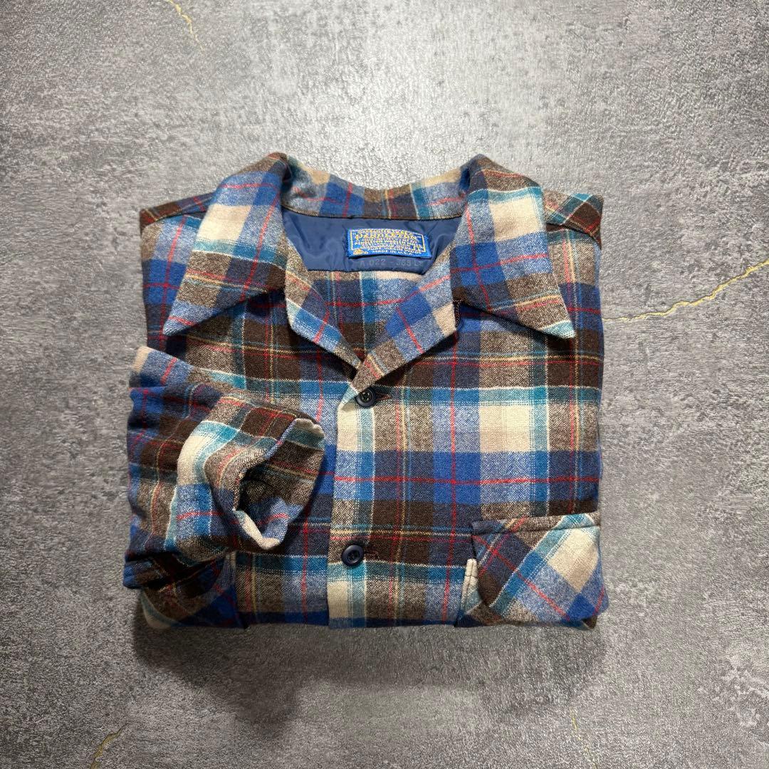 70sUSA製Pendletonペンドルトンボードシャツウールブルーブラウン古着