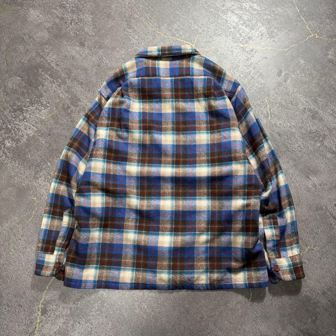 70sUSA製Pendletonペンドルトンボードシャツウールブルーブラウン古着