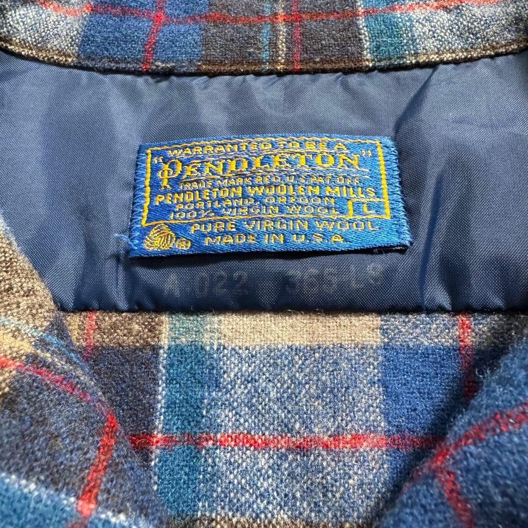 70sUSA製Pendletonペンドルトンボードシャツウールブルーブラウン古着