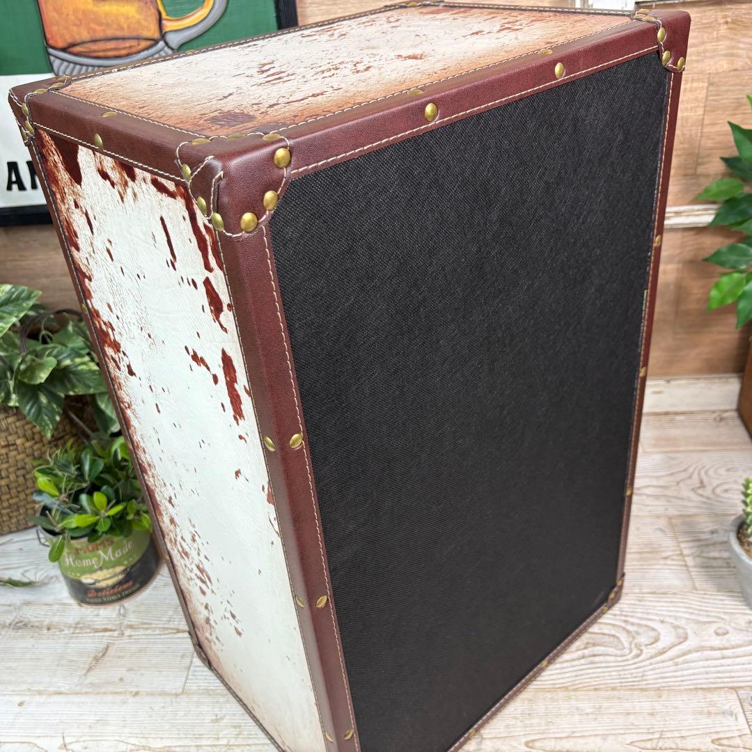 アンティークビンテージ調レザートランクチェスト四段洋タンス収納木製飾り棚レール付