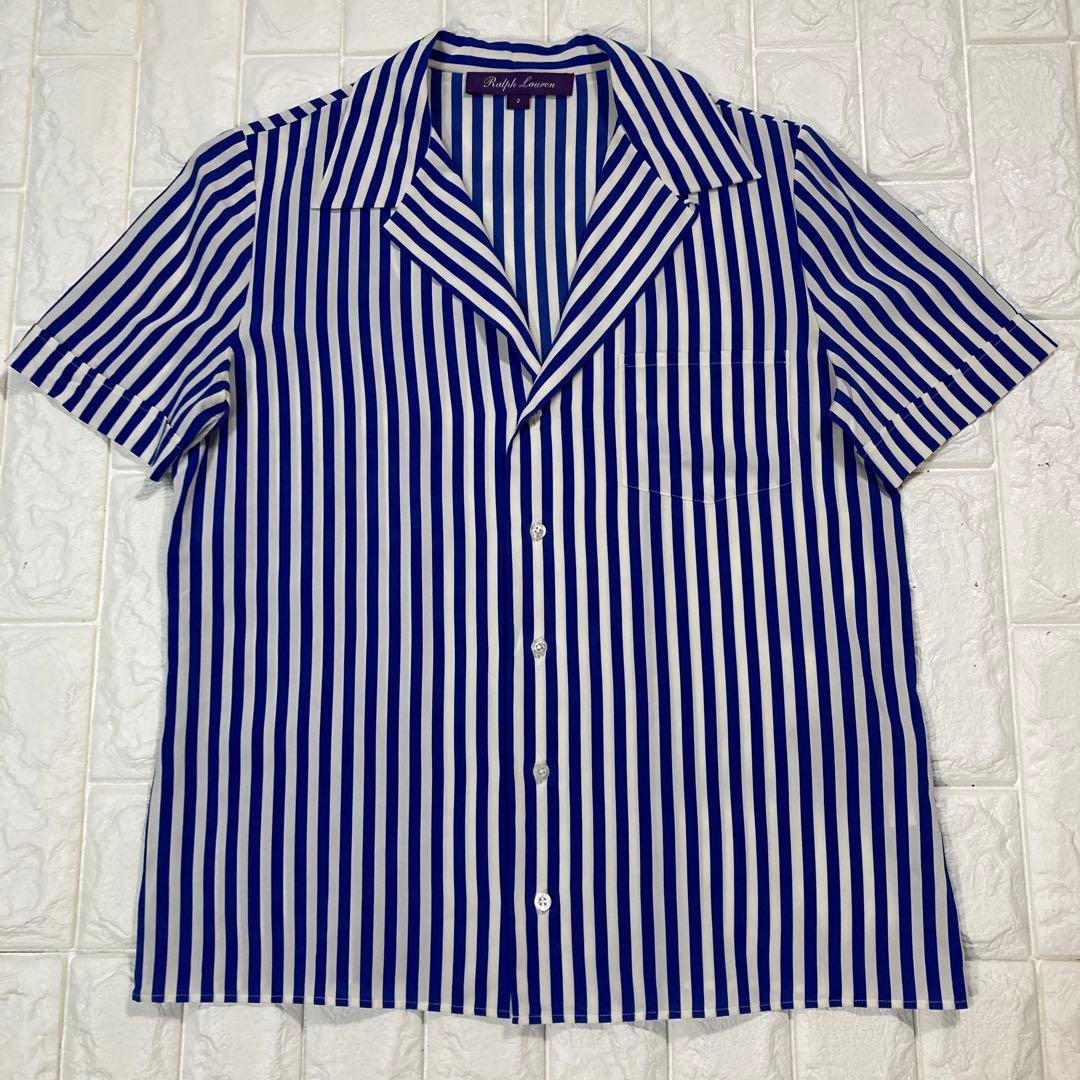 【高級】ラルフローレン　パープルレーベル　オープンカラーシャツ　シルク100%