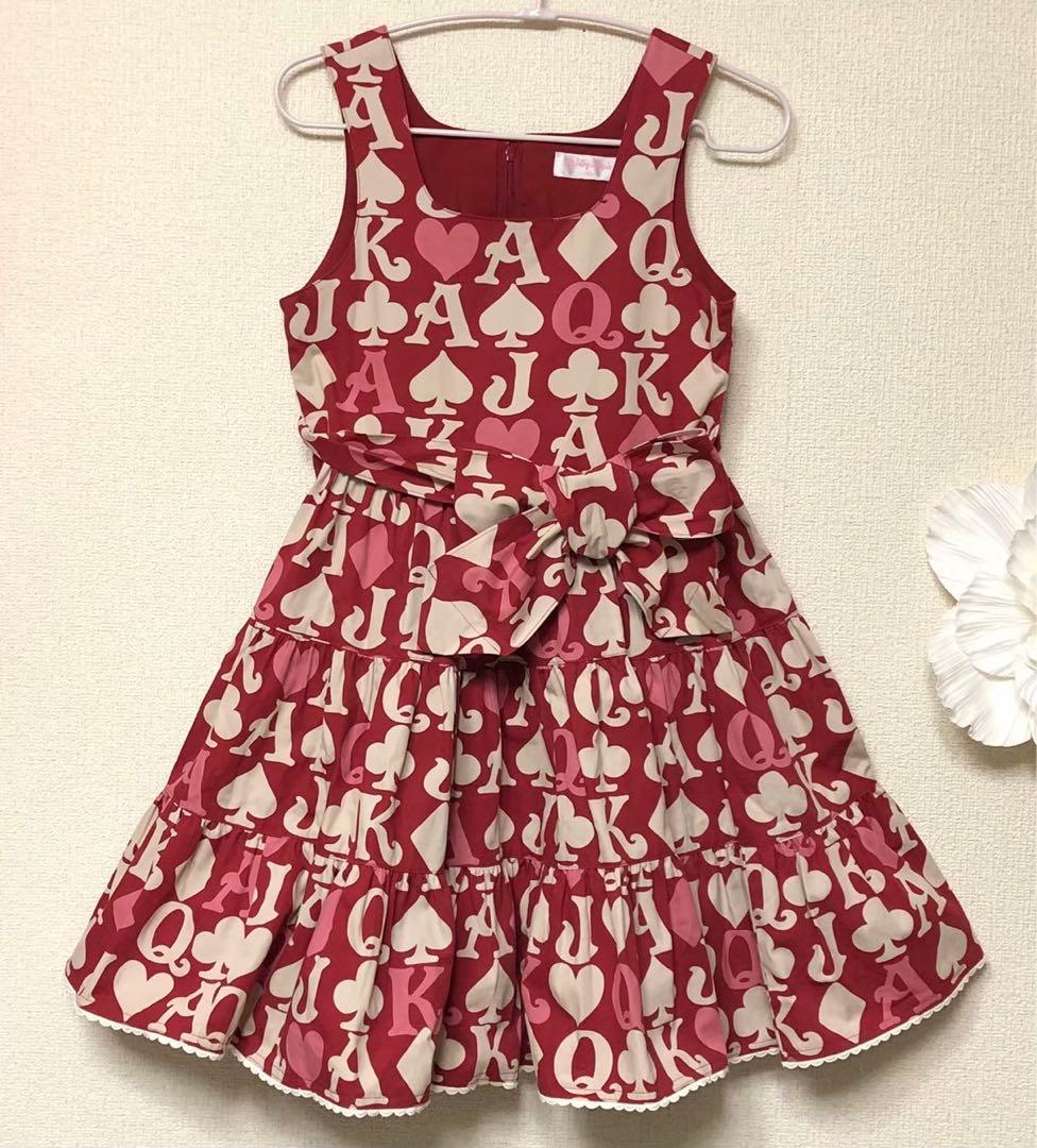 ま*ん様 シャーリーテンプル　復刻版トランプ柄ジャンパースカート　140cm赤×