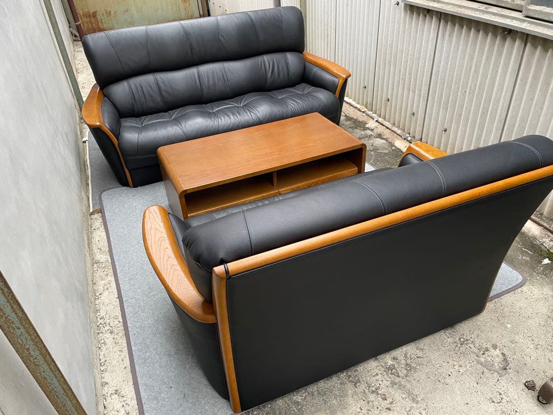 ブランコ　美品　浜本工芸　本革　応接セット　ソファ　テーブル　2点セット