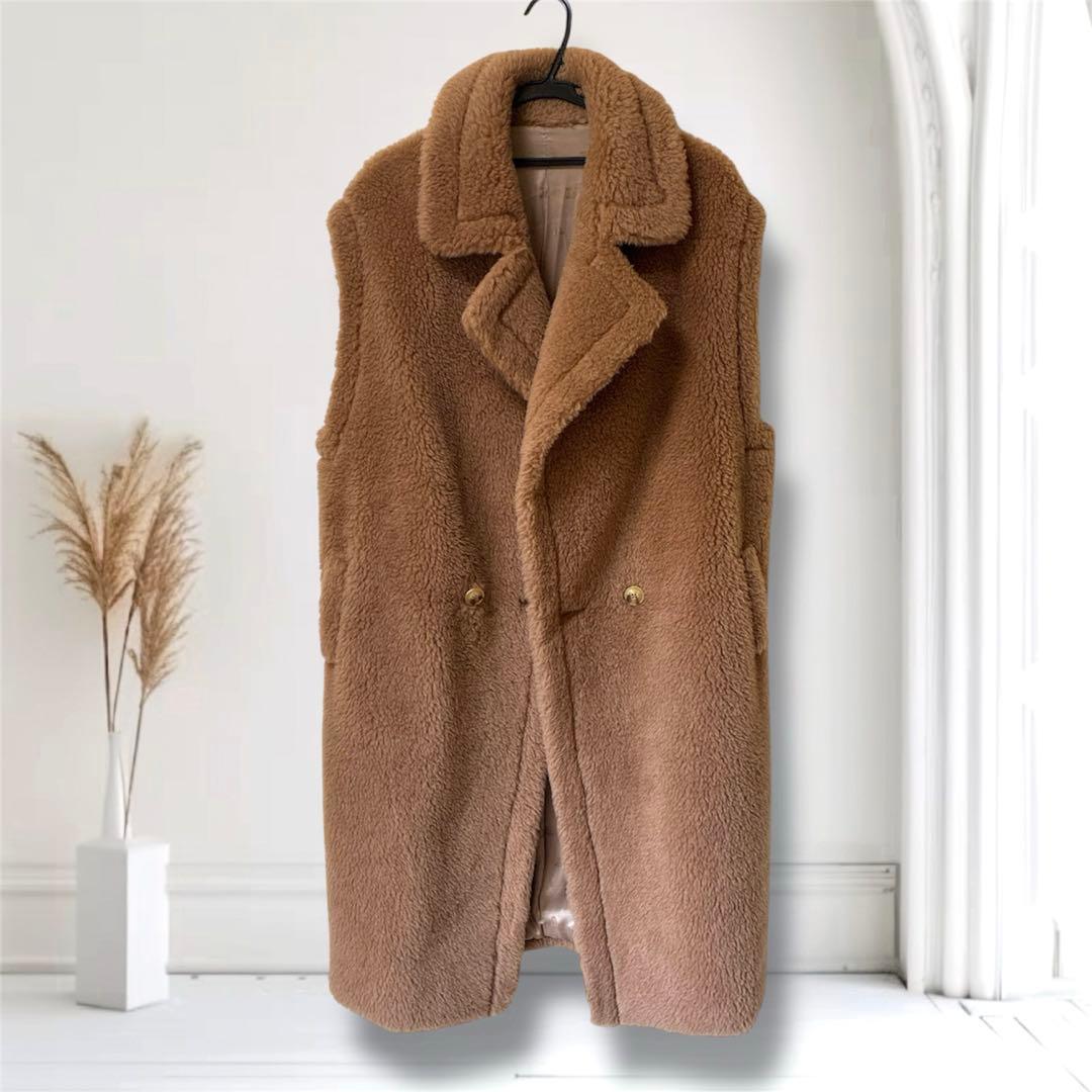 1/31まで大幅値下げ‼️ボア ロングジレ キャメル ウール ブラウン ダブル