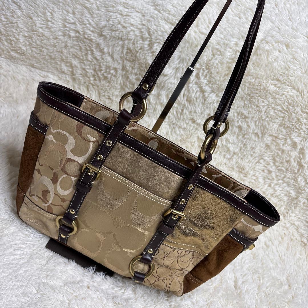 コーチ トートバッグ パッチワーク ブラウン y2k ゴールド金具