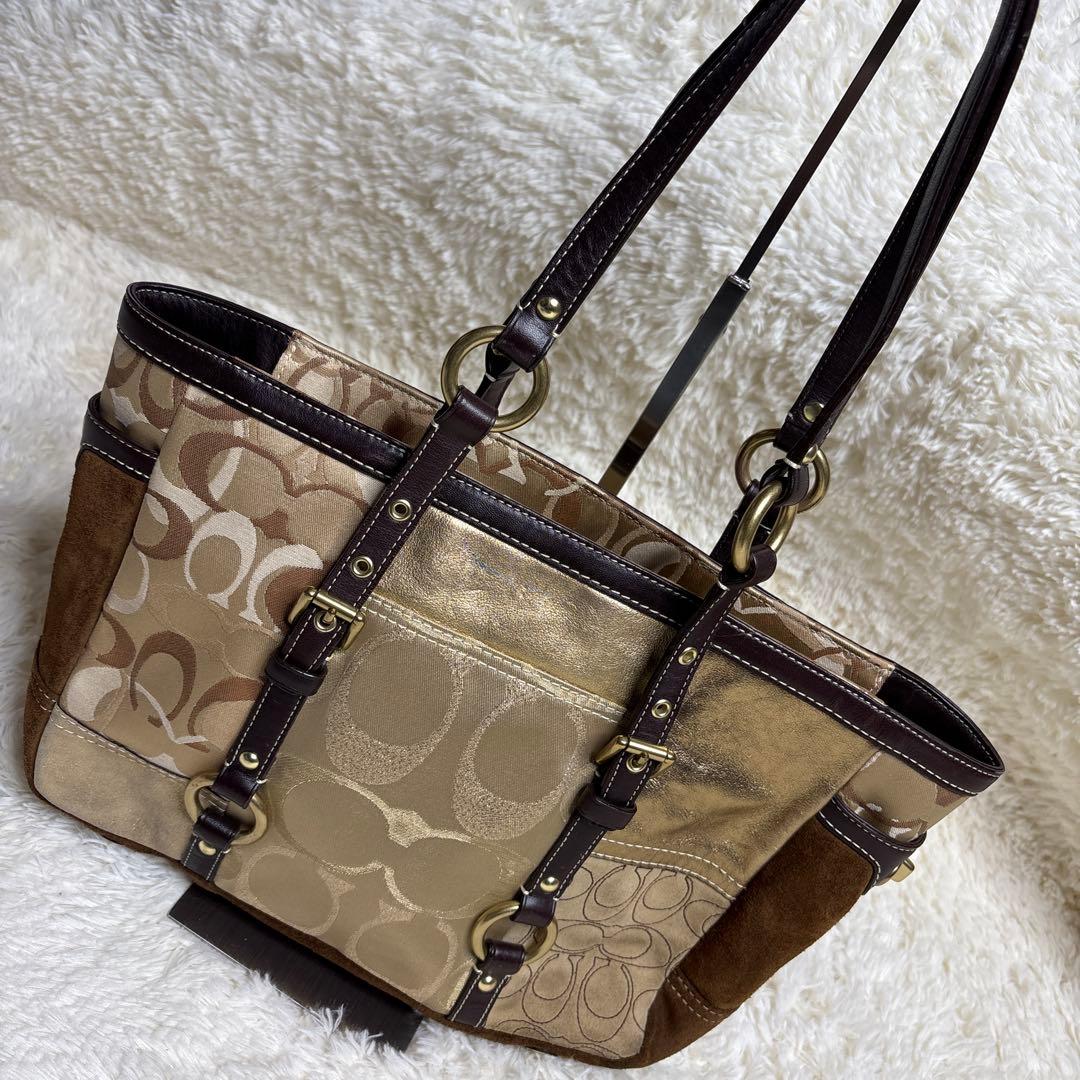 コーチ トートバッグ パッチワーク ブラウン y2k ゴールド金具