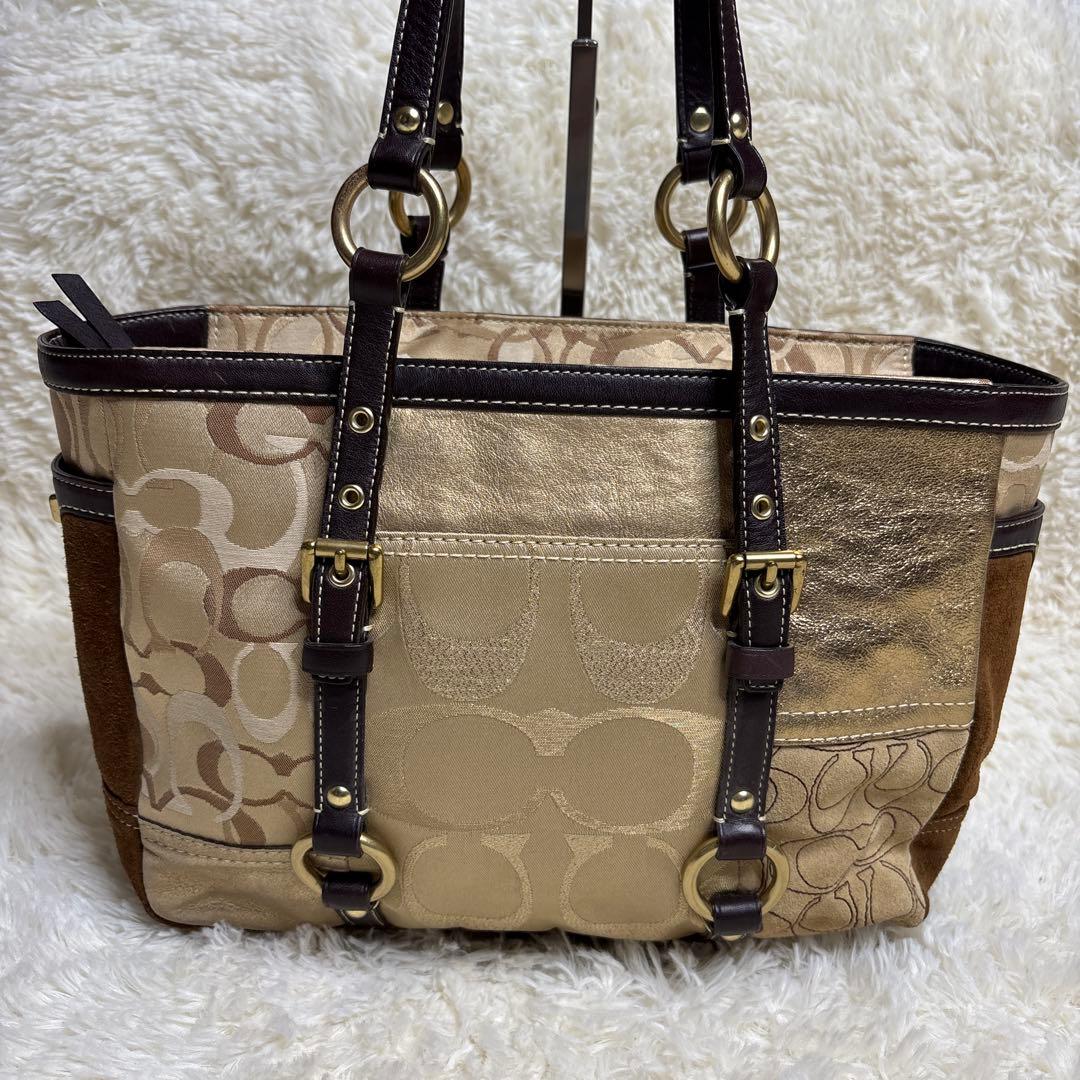 コーチ トートバッグ パッチワーク ブラウン y2k ゴールド金具