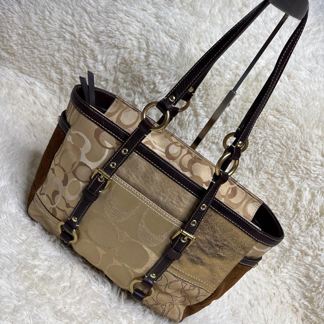 コーチ トートバッグ パッチワーク ブラウン y2k ゴールド金具