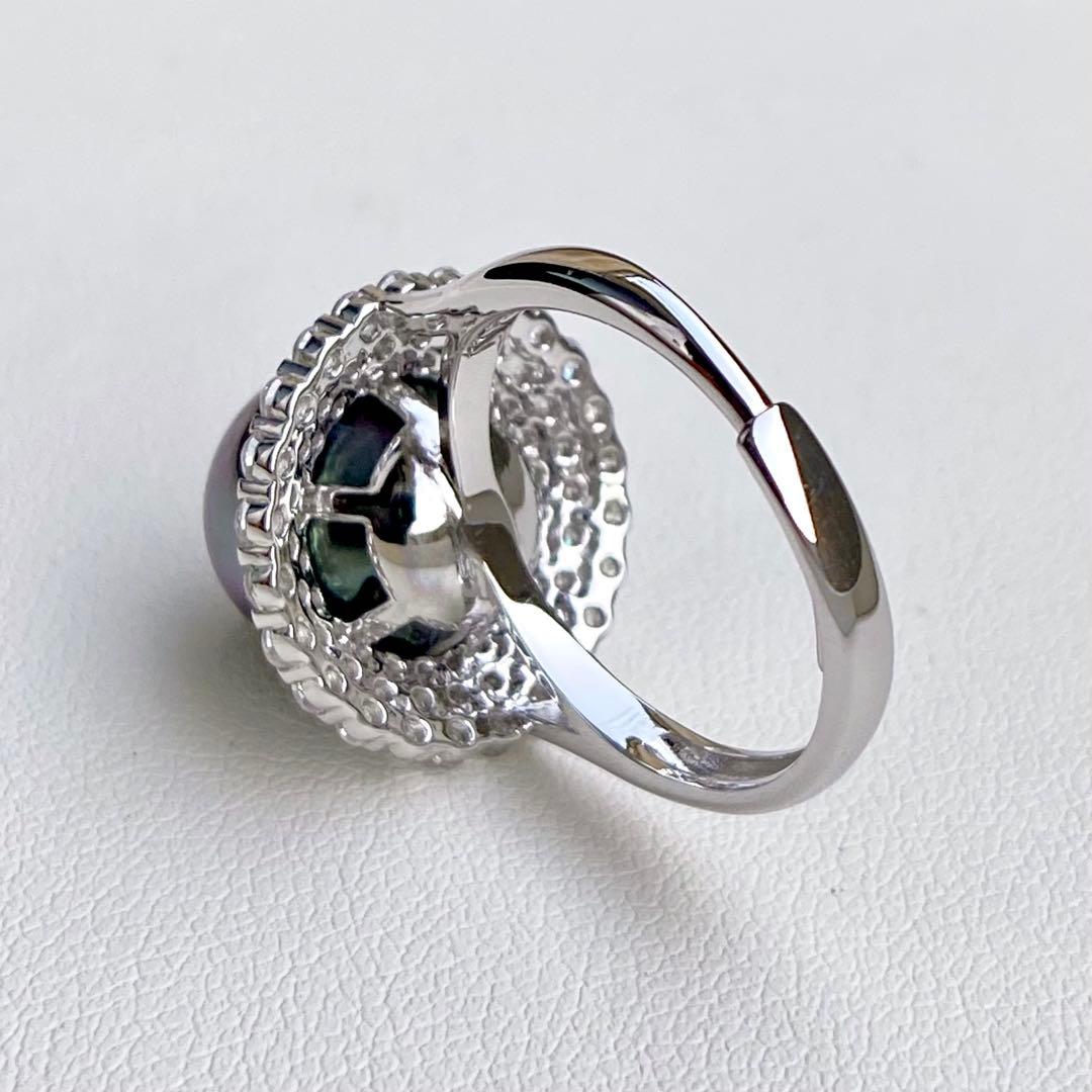 本真珠南洋黒蝶真珠　黒紫12.1㍉大玉s925リングY1042