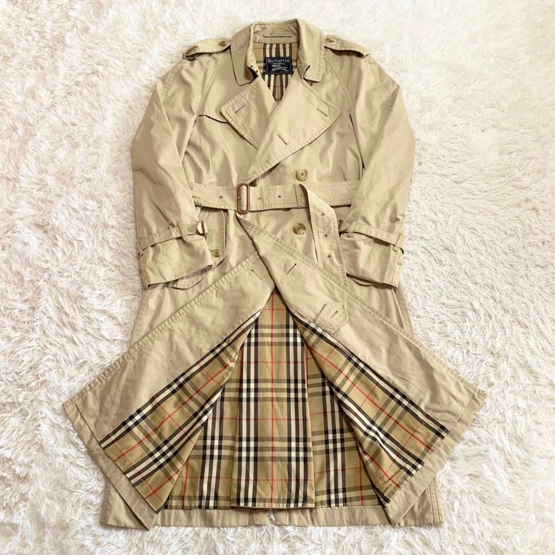 英国製　バーバリーズ　トレンチコート　亜麻色系　ウエストベルト　ノバチェック