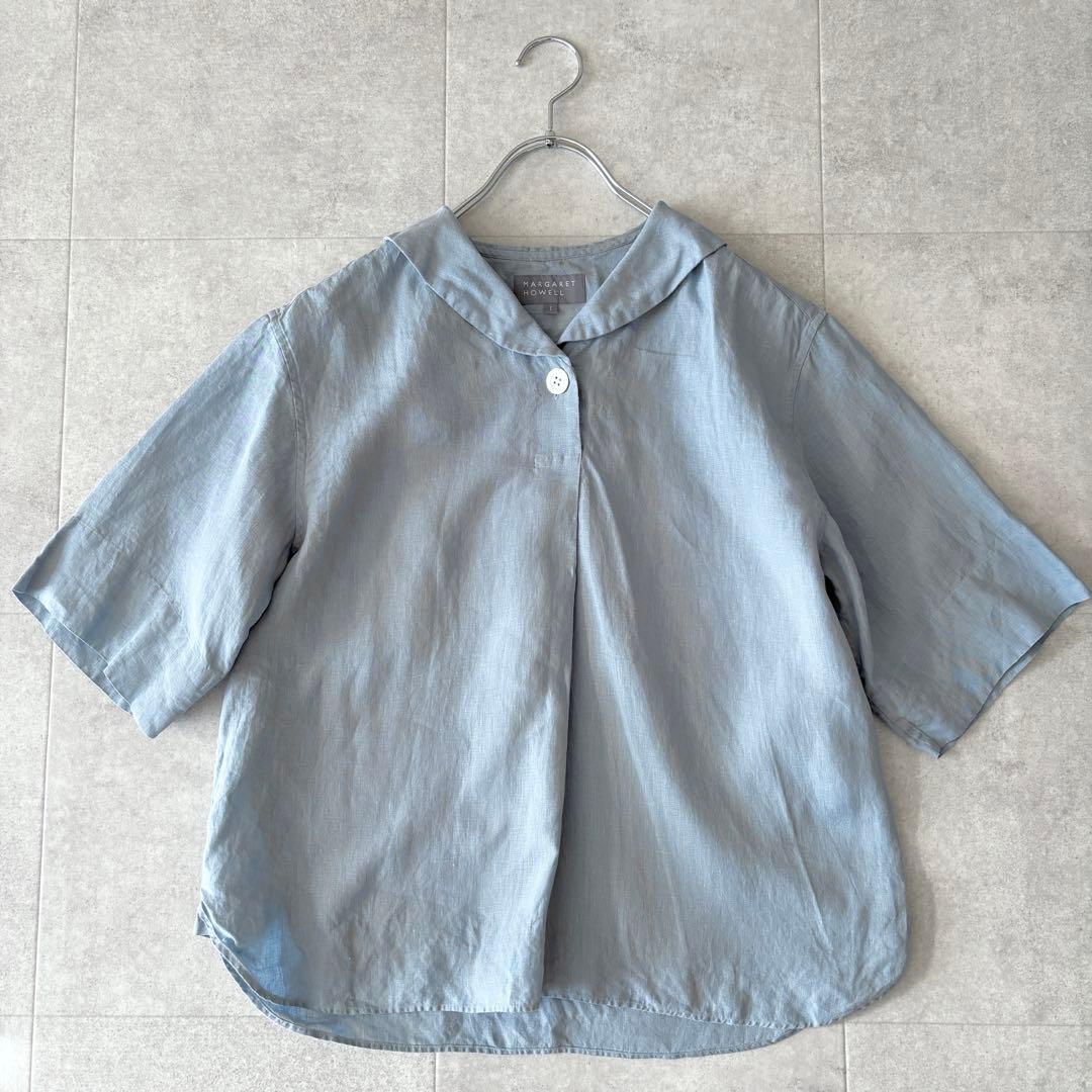 未使用級✨️24SS 3,5万 マーガレットハウエル 半袖ブラウス 水色 1