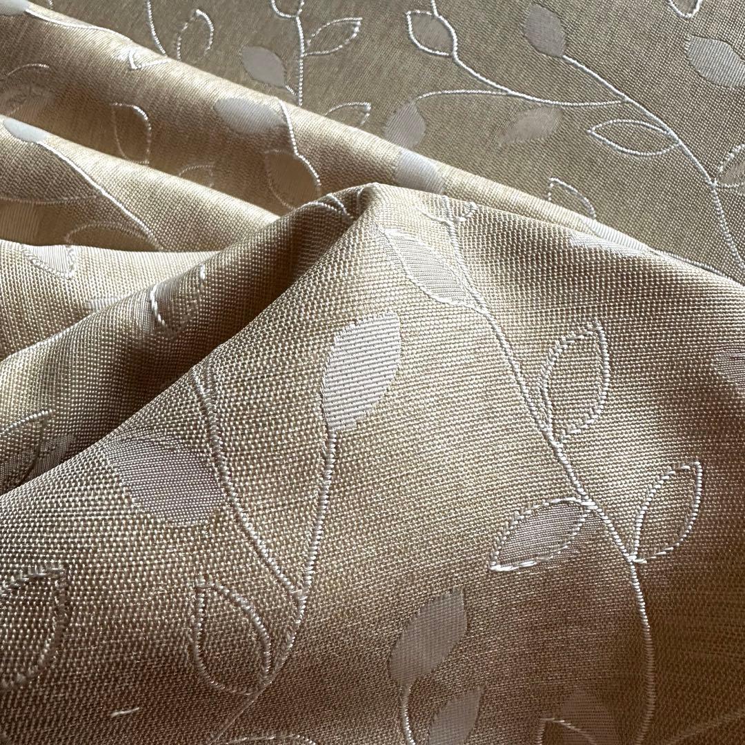 刺繍　カーテン　幅150cm×丈200cm2枚　 リーフ　イエロー