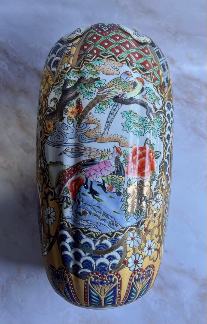 アンティーク　花入　伊万里焼 花瓶　骨董 吉國作 金彩　大壺 細密色絵　花器