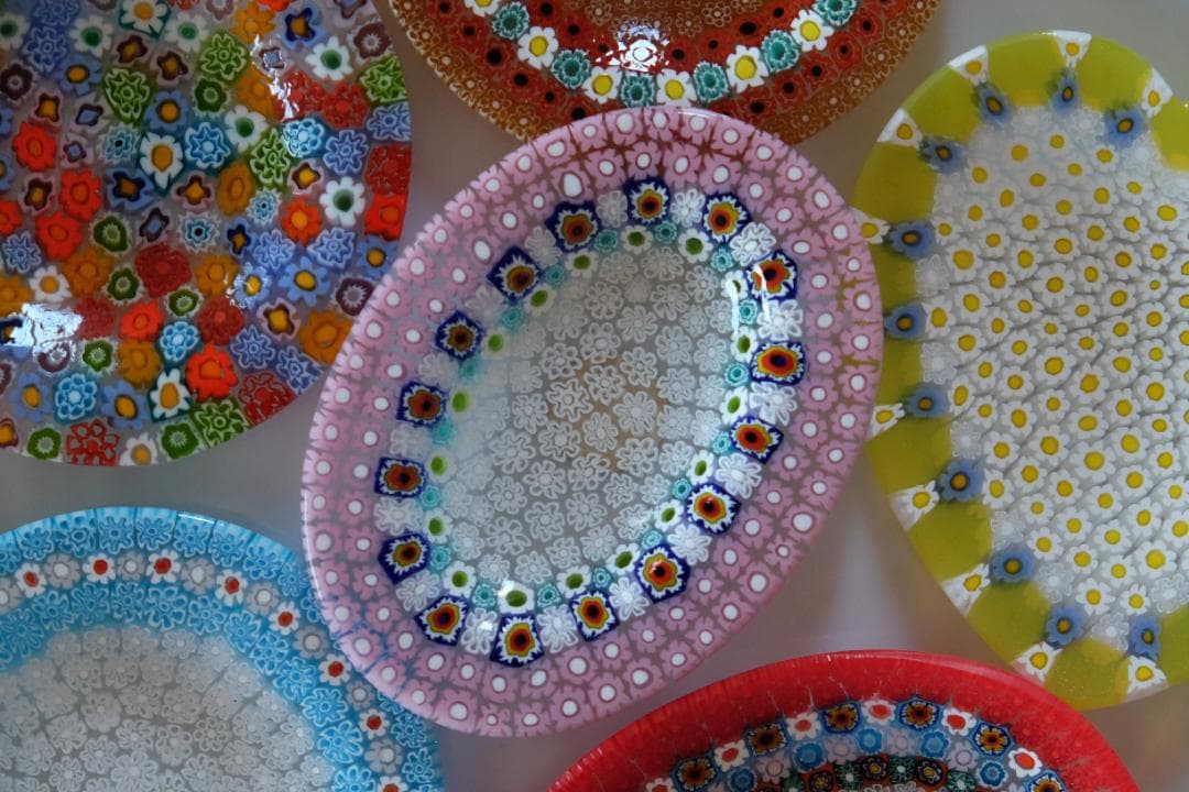 ベネチアングラス プレート ミルフィオリ 小皿 モレッティ 田子美紀 江波冨士子