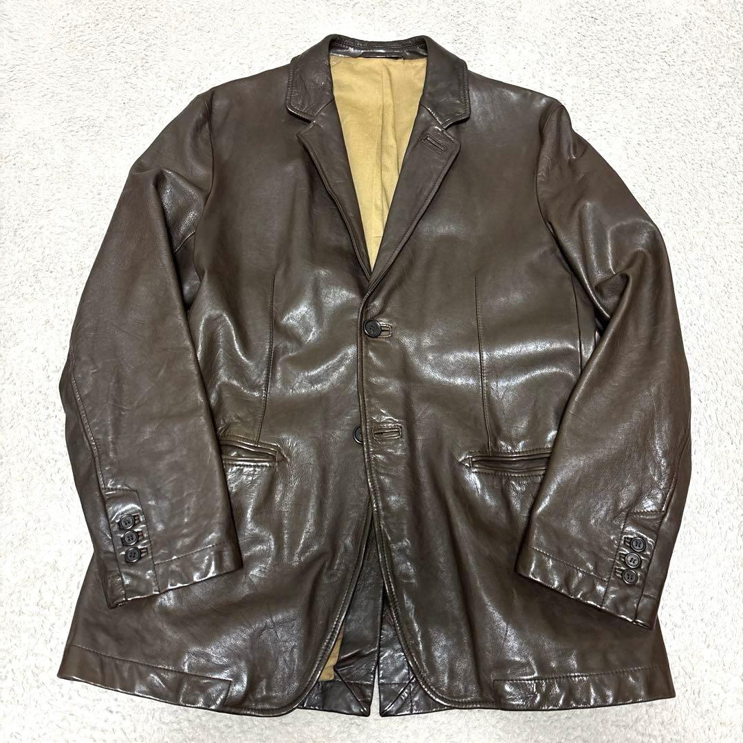 dunhill　ラムレザー　テーラードジャケット　ブラウン　羊革　本切羽