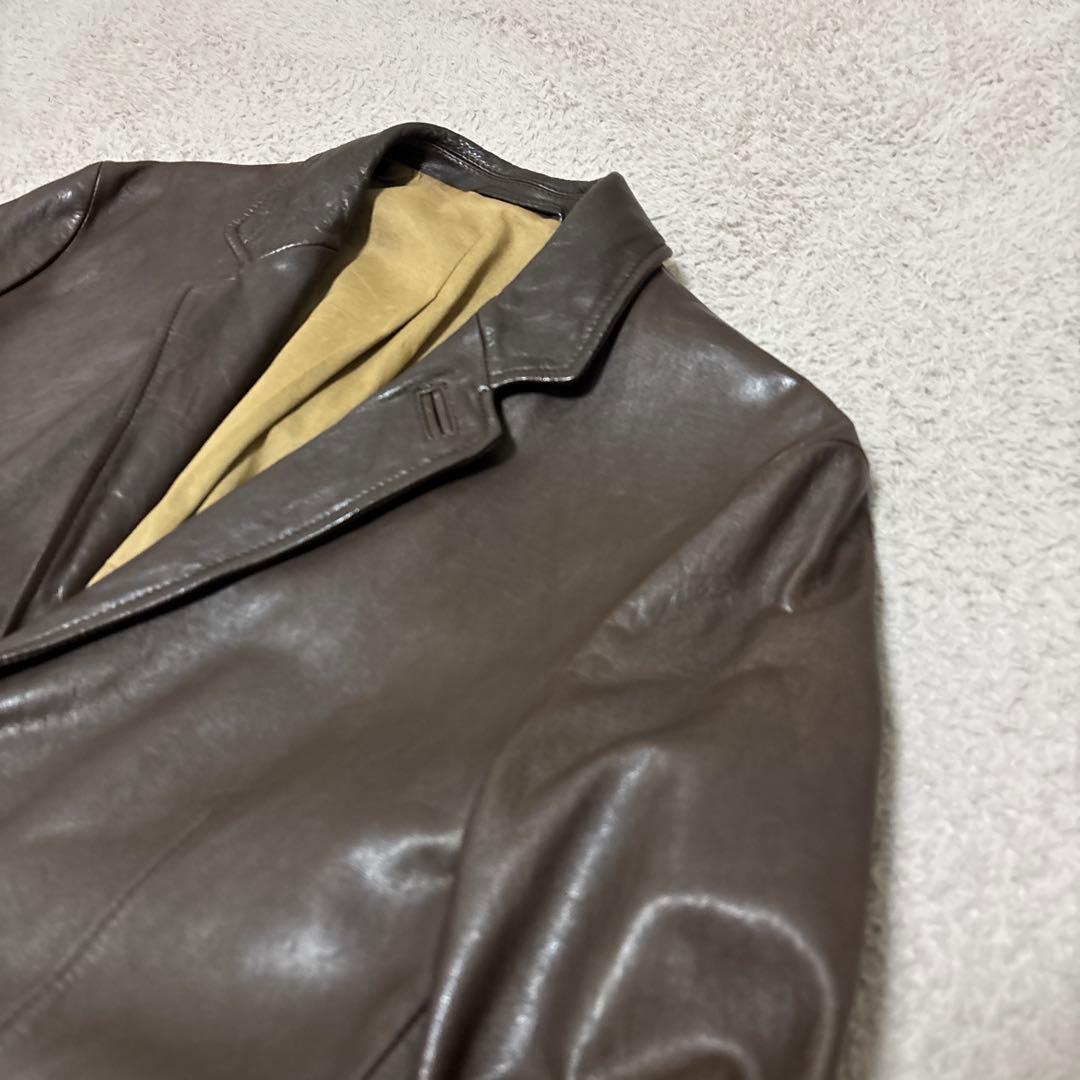 dunhill　ラムレザー　テーラードジャケット　ブラウン　羊革　本切羽