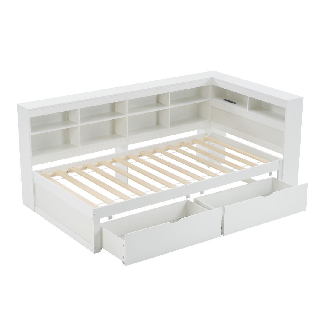 システムベッド　コンセント・デスク・ラック棚付き　スチール製　WHITE