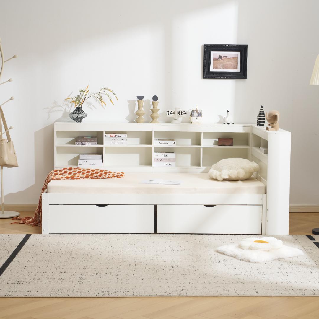 システムベッド　コンセント・デスク・ラック棚付き　スチール製　WHITE