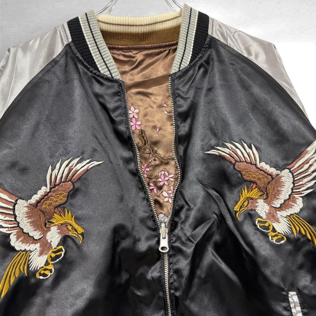 希少スカジャン リバーシブルジャンパー日本地図 鷹刺繍　ドクロ桜　M（a1