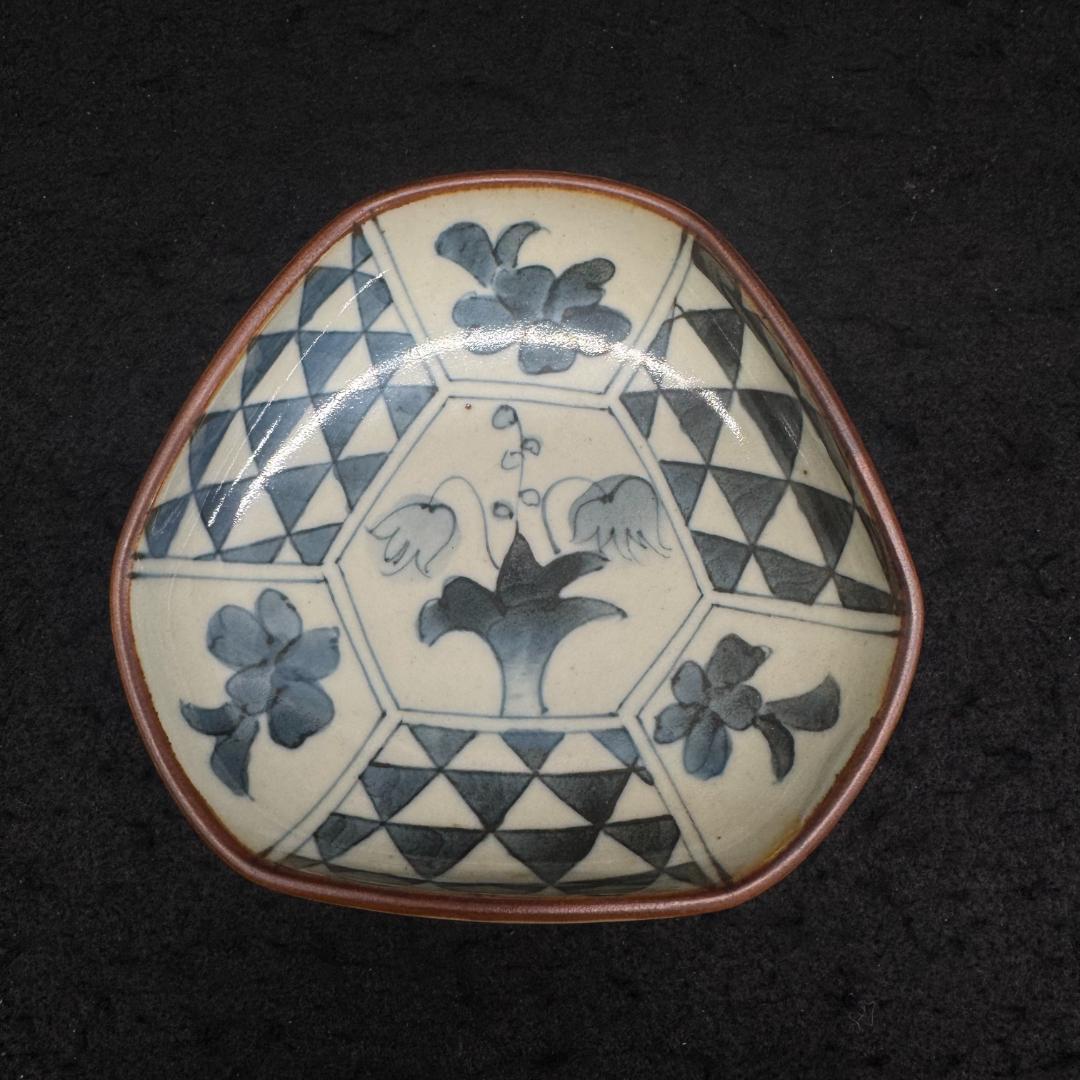 染付　朝顔花紋　五代 佐藤走波 高杯鉢2個　湯呑み1個