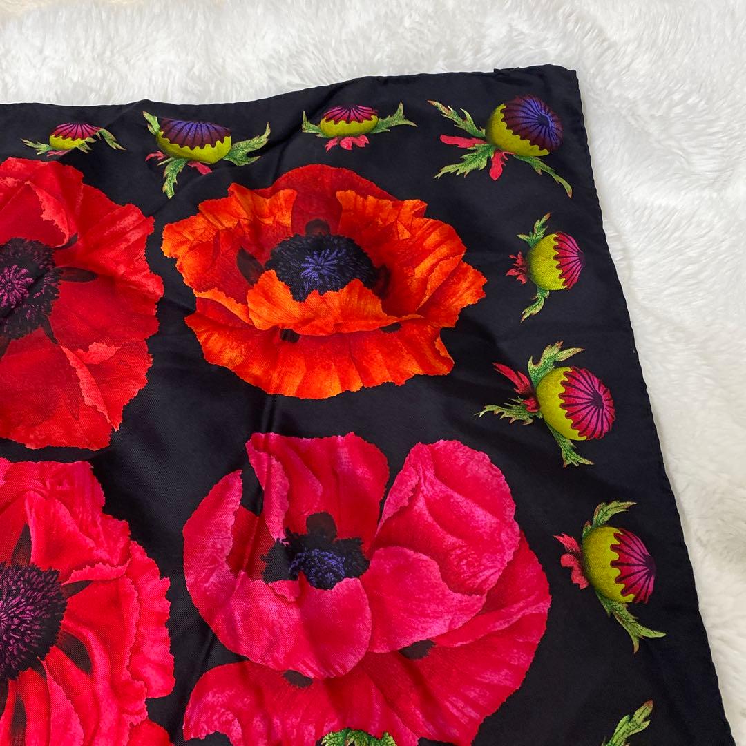 GUCCI ポピー花柄 シルクスカーフ