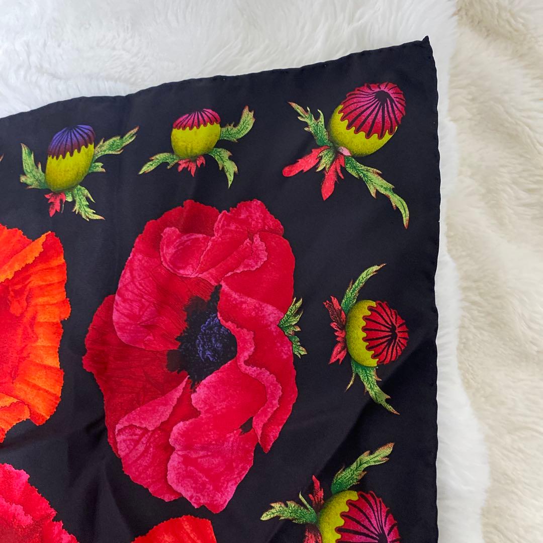 GUCCI ポピー花柄 シルクスカーフ