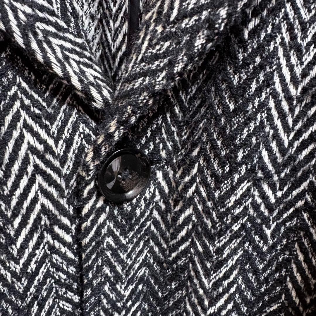 DIESEL ヘリンボーン ロングコート フリンジ加工 48 黒白