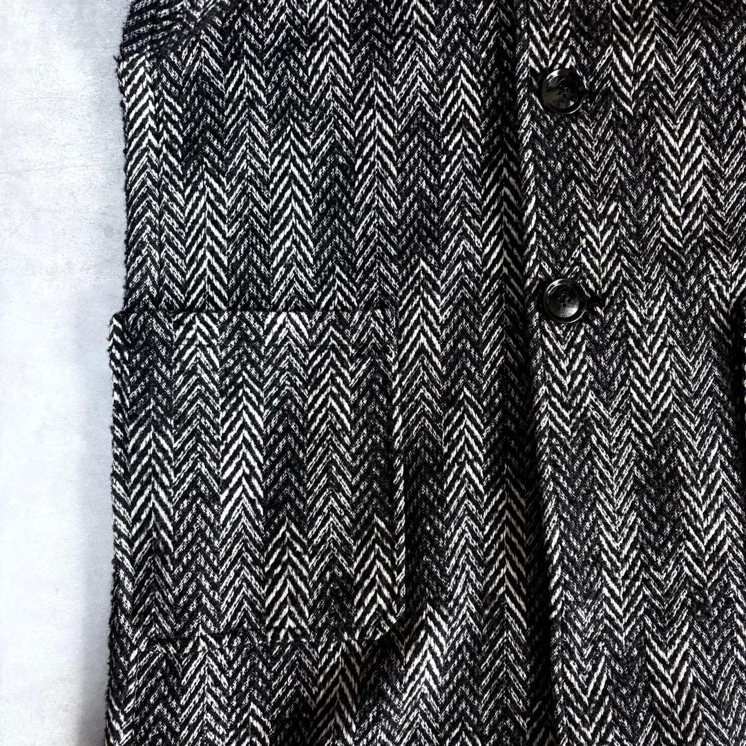 DIESEL ヘリンボーン ロングコート フリンジ加工 48 黒白
