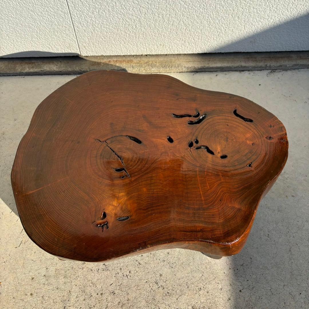 希少　昭和レトロ　一枚板　座卓　ローテーブル　脚付　ミニサイズ　机　欅　ケヤキ