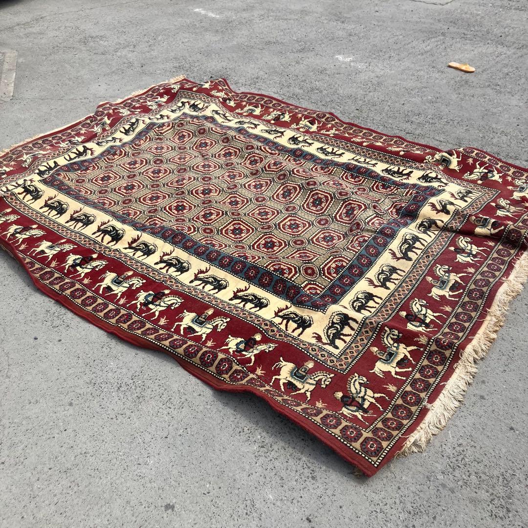 ヴィンテージ 馬 動物柄 民族柄 ペルシャ絨毯 大型絨毯 カーペット ラグ