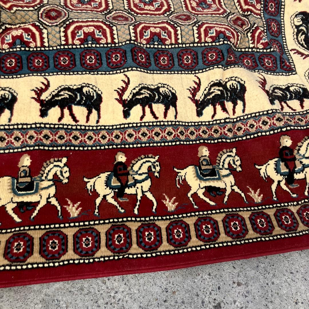 ヴィンテージ 馬 動物柄 民族柄 ペルシャ絨毯 大型絨毯 カーペット ラグ