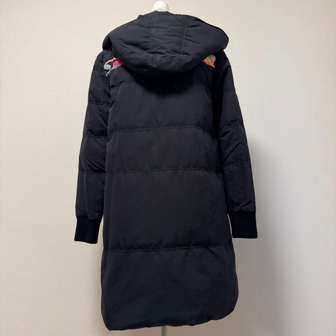 レオナール　ダウンコート　フェザー　フード　ロゴ刻印ボタン　日本製　ブラック　M