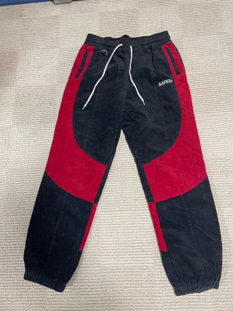 SAPLUR コーデュロイ ジョガーパンツ 黒赤