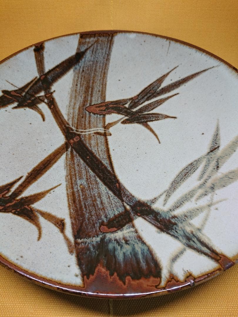 【美品】丸皿　飾り皿　竹絵　陶器　置物　インテリア　工芸品　美術品　A1617