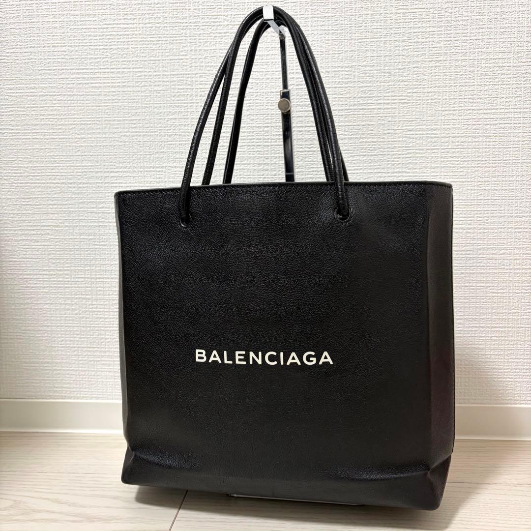 美品 バレンシアガ ショッピング トートバッグ ロゴ レザー ブラック