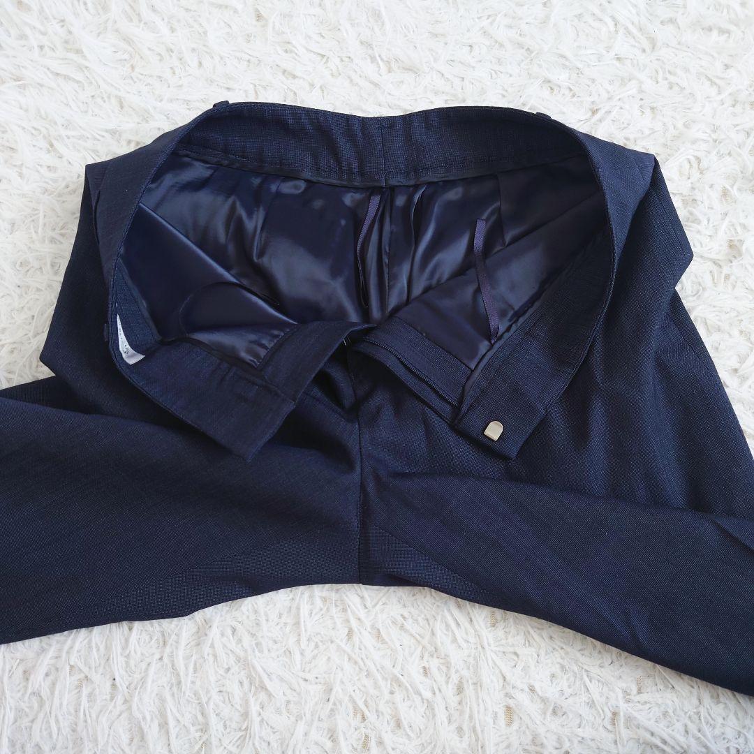 大きいサイズ　レミュー　パンツスーツ　ウォッシャブル　ネイビー　上11下13