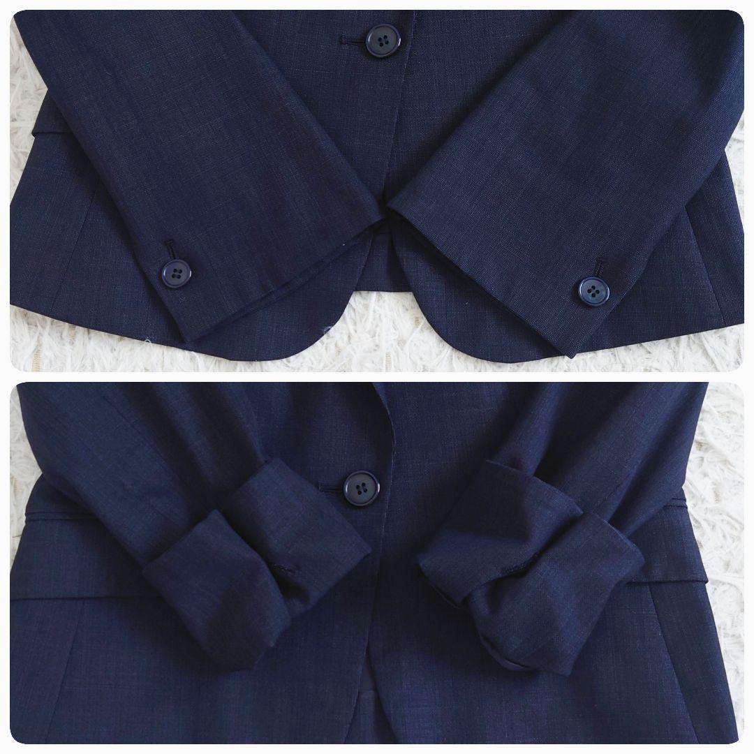 大きいサイズ　レミュー　パンツスーツ　ウォッシャブル　ネイビー　上11下13