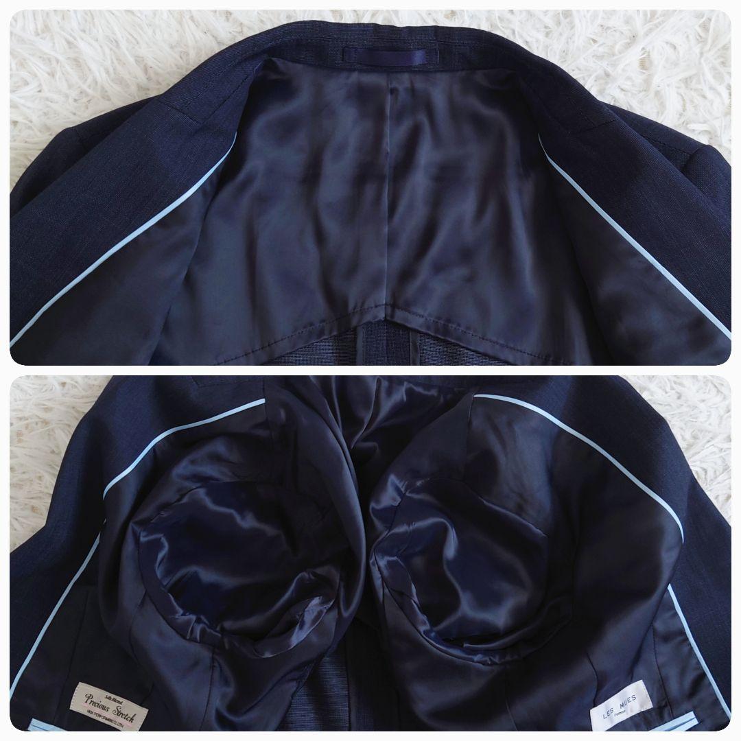 大きいサイズ　レミュー　パンツスーツ　ウォッシャブル　ネイビー　上11下13