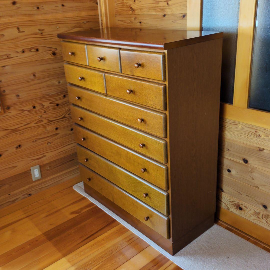 【レトロ味わい深いお引き取り発送対応】木製チェスト 10引き出し ウッドカラー