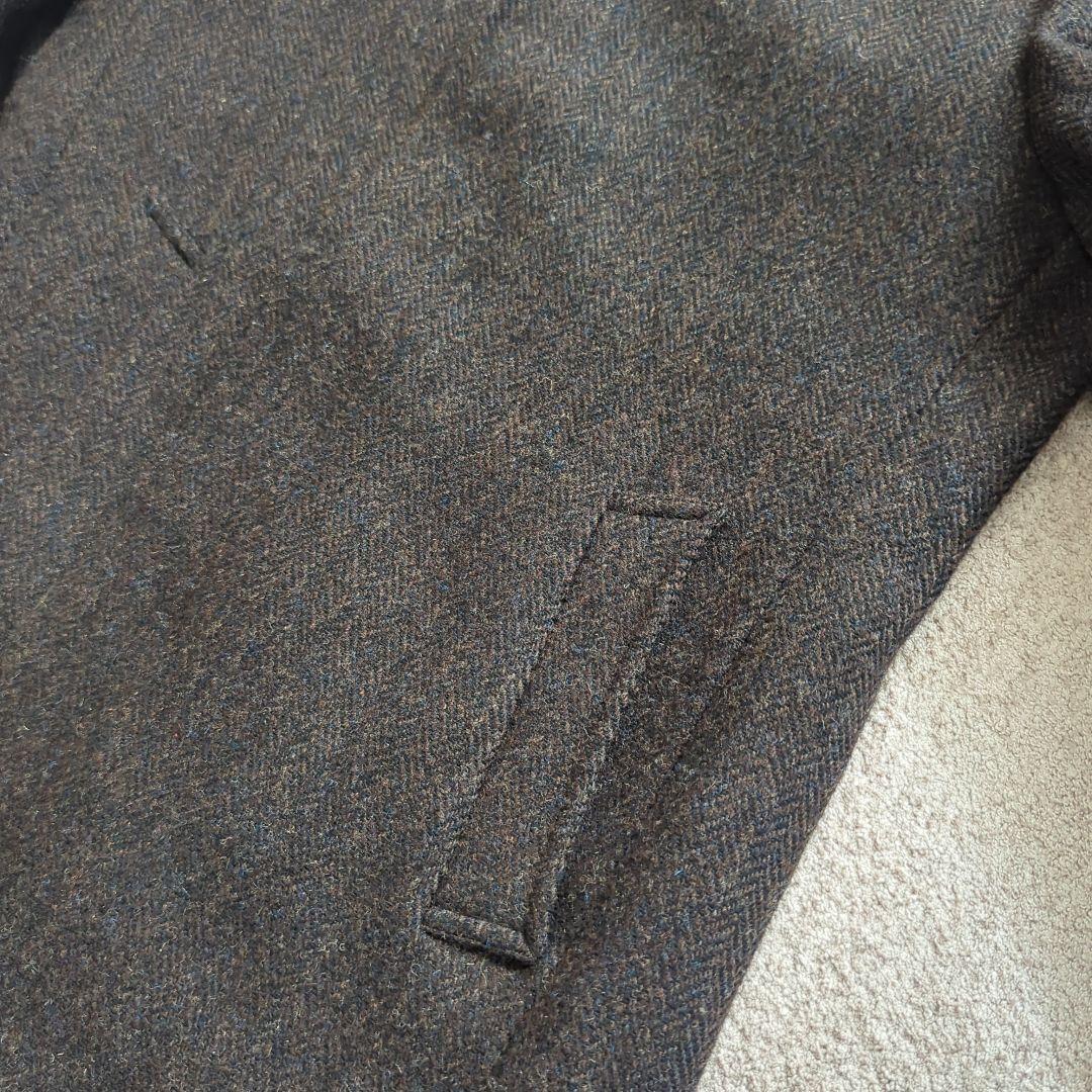 美品TeijinMen'sShopGinzaハリスツイードブラウンウールコートL