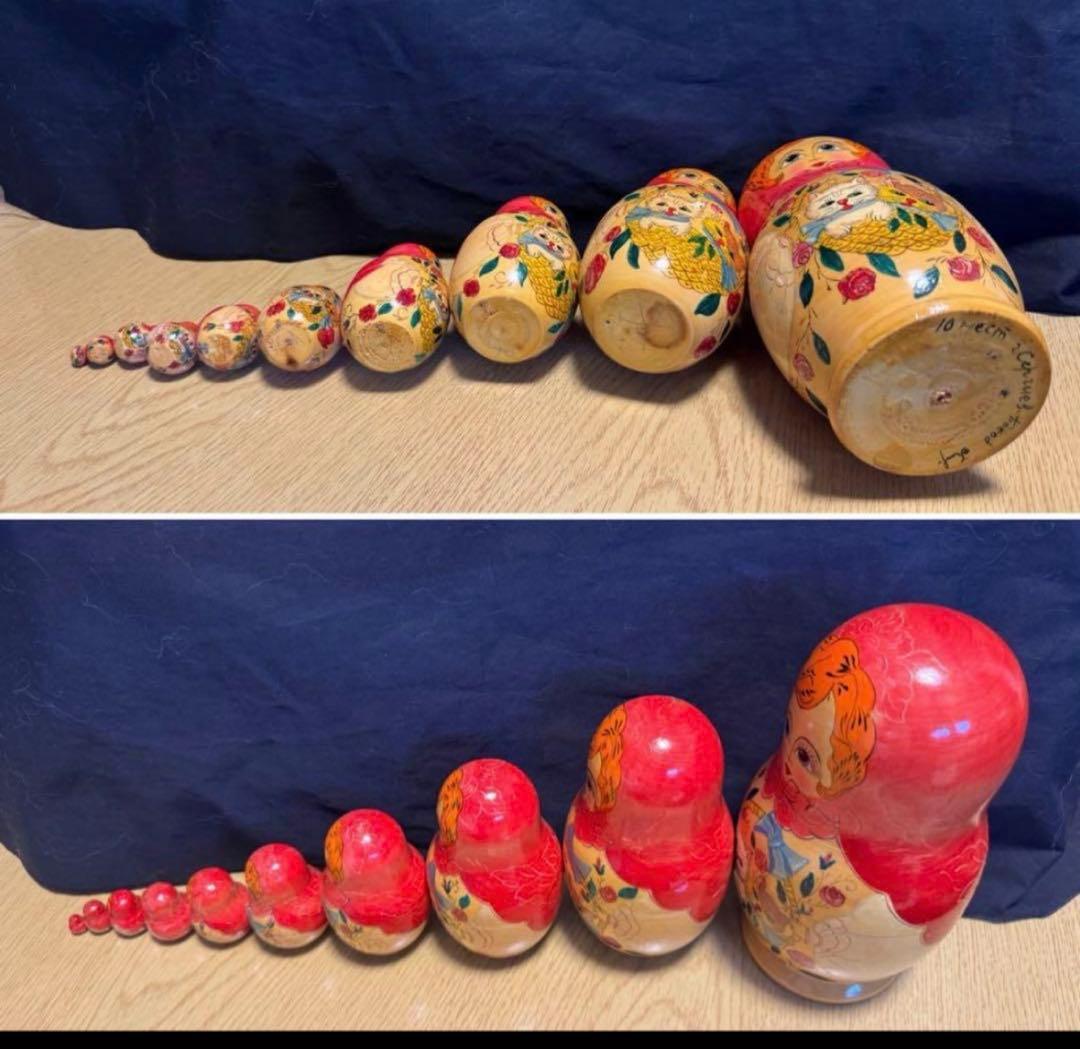 ヴィンテージ ロシア　デザイナーズ　猫と女の子マトリョーシカ　長期保存