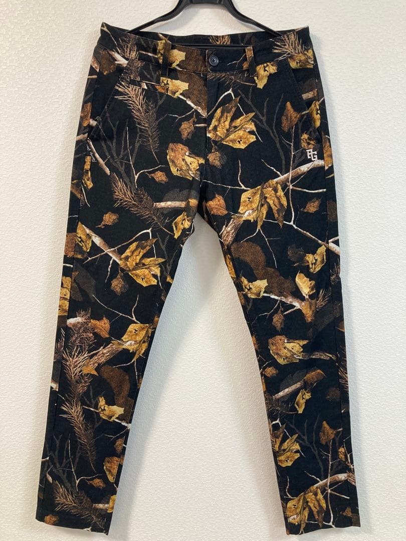 極美品　パーリーゲイツ　ロングパンツ　総柄　紅葉　もみじ　ロゴ刺繍　ロゴ刻印　M